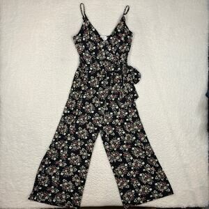 Kaileigh Women S Floral Rica Knit Crop Romper Jumpsuit Cottagecore Pockets Black